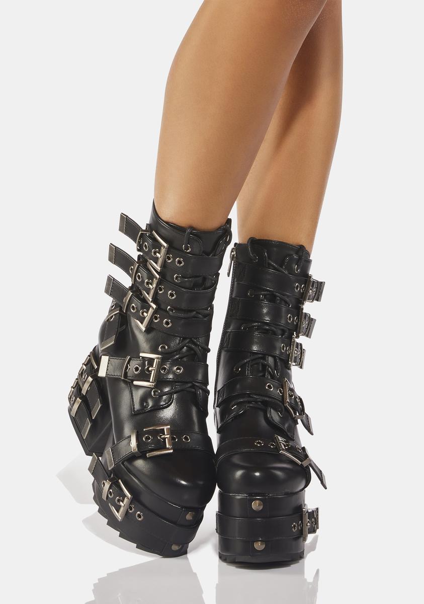 Lamoda Buckle Strap Platform Boots Black Dolls Kill