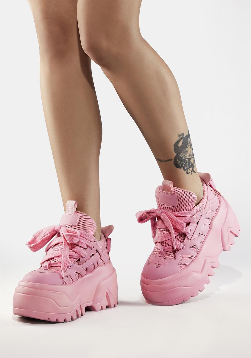 Poster Grl Chunky Platform Stitched Knit Sneakers Pink Dolls Kill