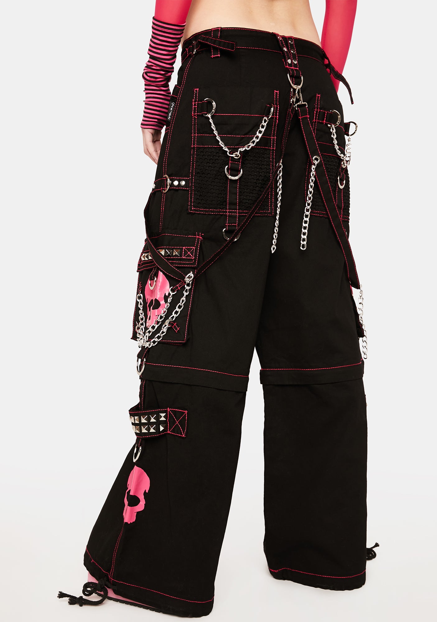 Tripp NYC Skull Studded Zip Off Wide Leg Pants - Black/Pink – Dolls Kill