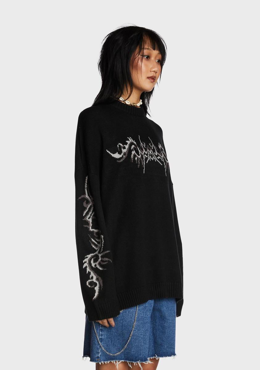 The Ragged Priest Abstract Oversized Sweater - Black/Silver – Dolls Kill