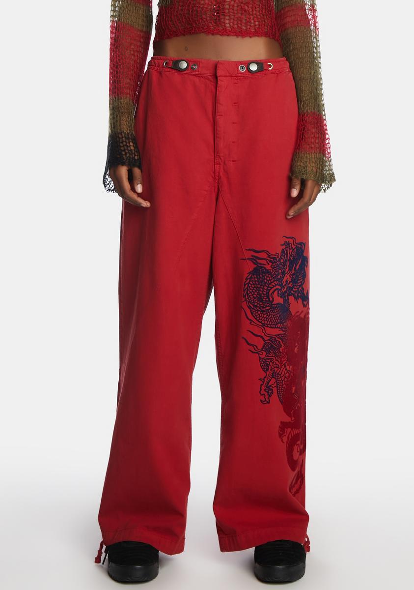 Jaded London Dragon Print Cargo Pants Red Dolls Kill