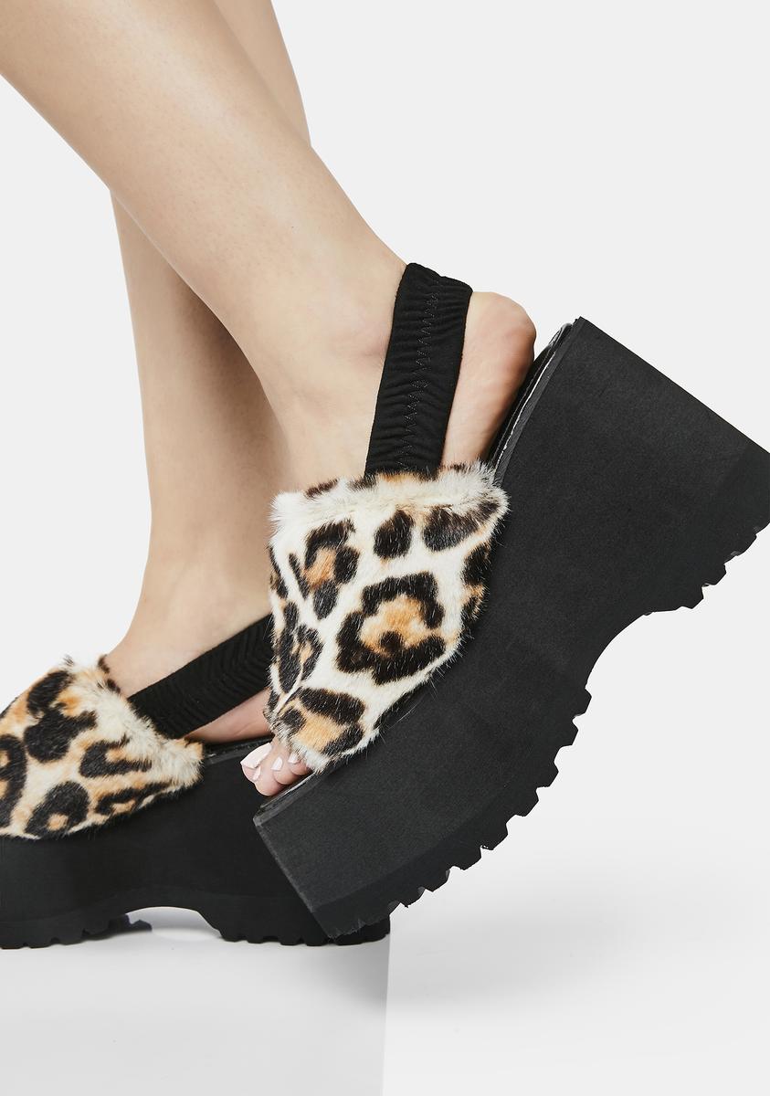 Lemon Drop by Privileged Platform Faux Fur Sandals - Leopard – Dolls Kill