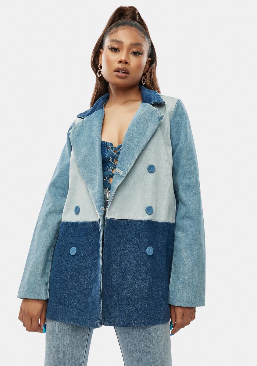 All Bets Off Colorblock Denim Jacket,All Products : American Fashion Style Bags On Sale