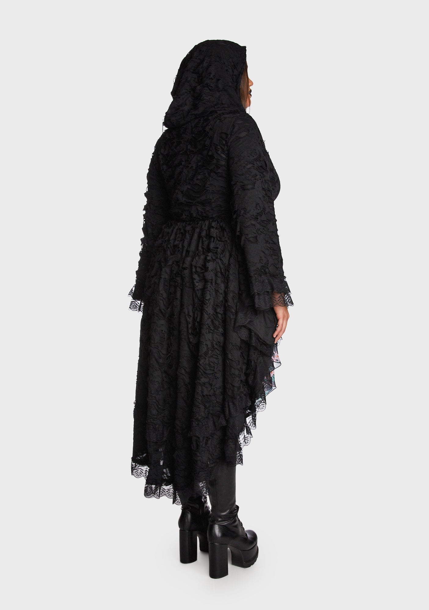 Widow Plus Size Ruffled High Low Distressed Duster Black Dolls Kill