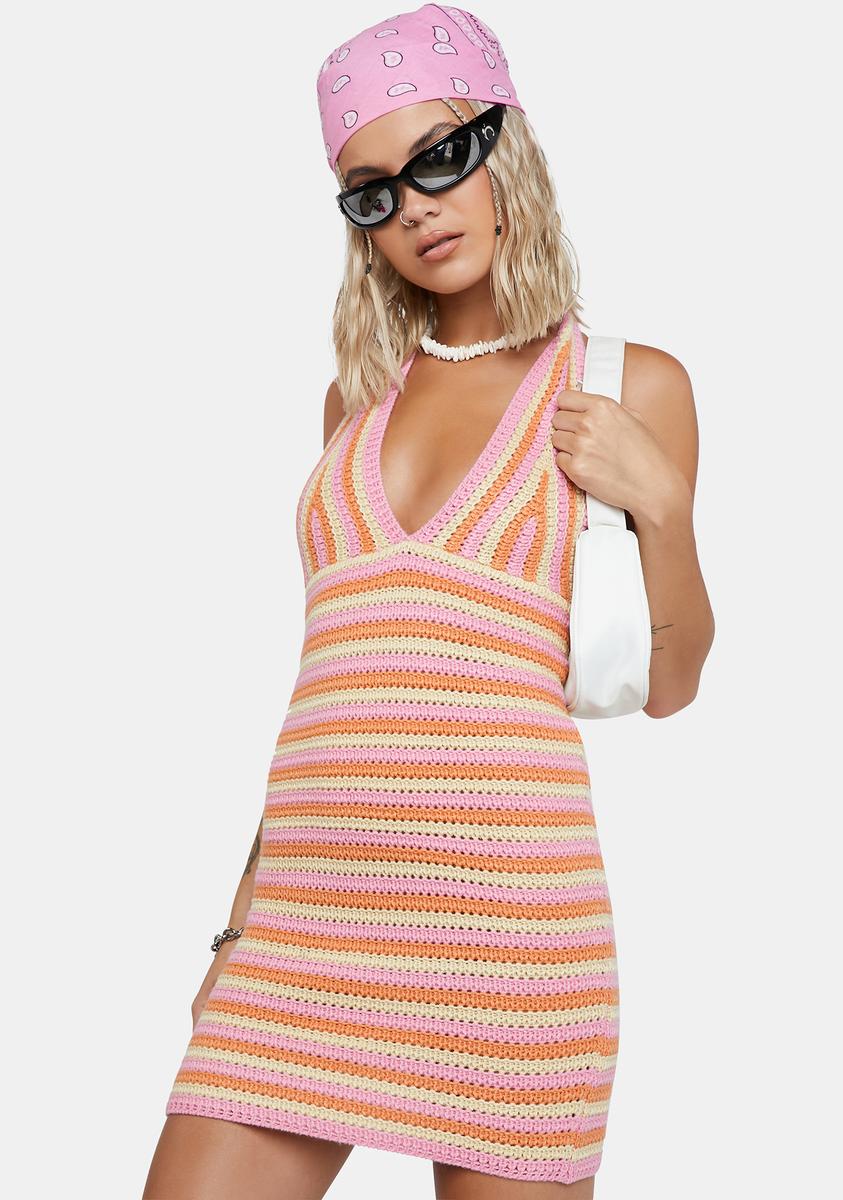 Peppermayo Striped Crochet Halter Dress