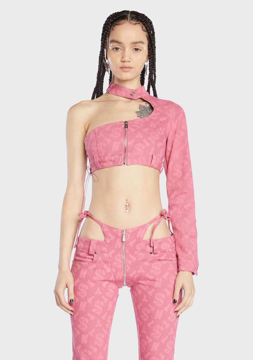 Pink Monogram Denim One Shoulder Jacket Namilia,New Products : American Fashion Style Bags On Sale