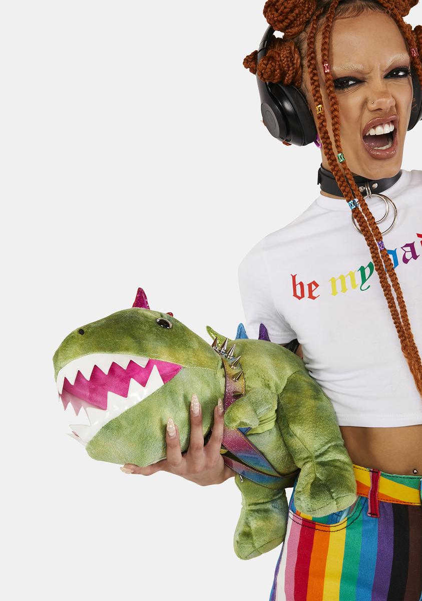 Dolls Kill Green Dinosaur Backpack with Colorful Spikes Wrapables Children main image 4