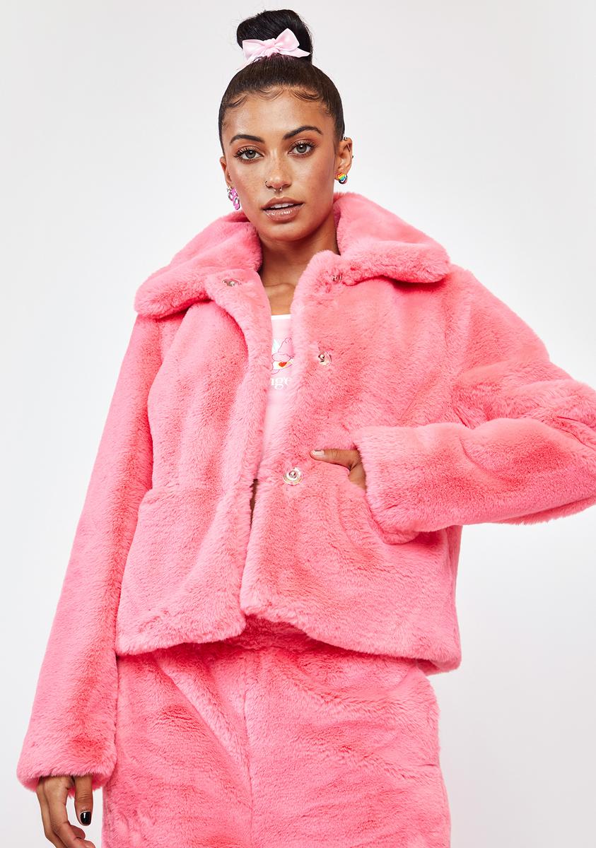 Girlfriend Material Pink Jax Cropped Faux Fur Jacket – Dolls Kill