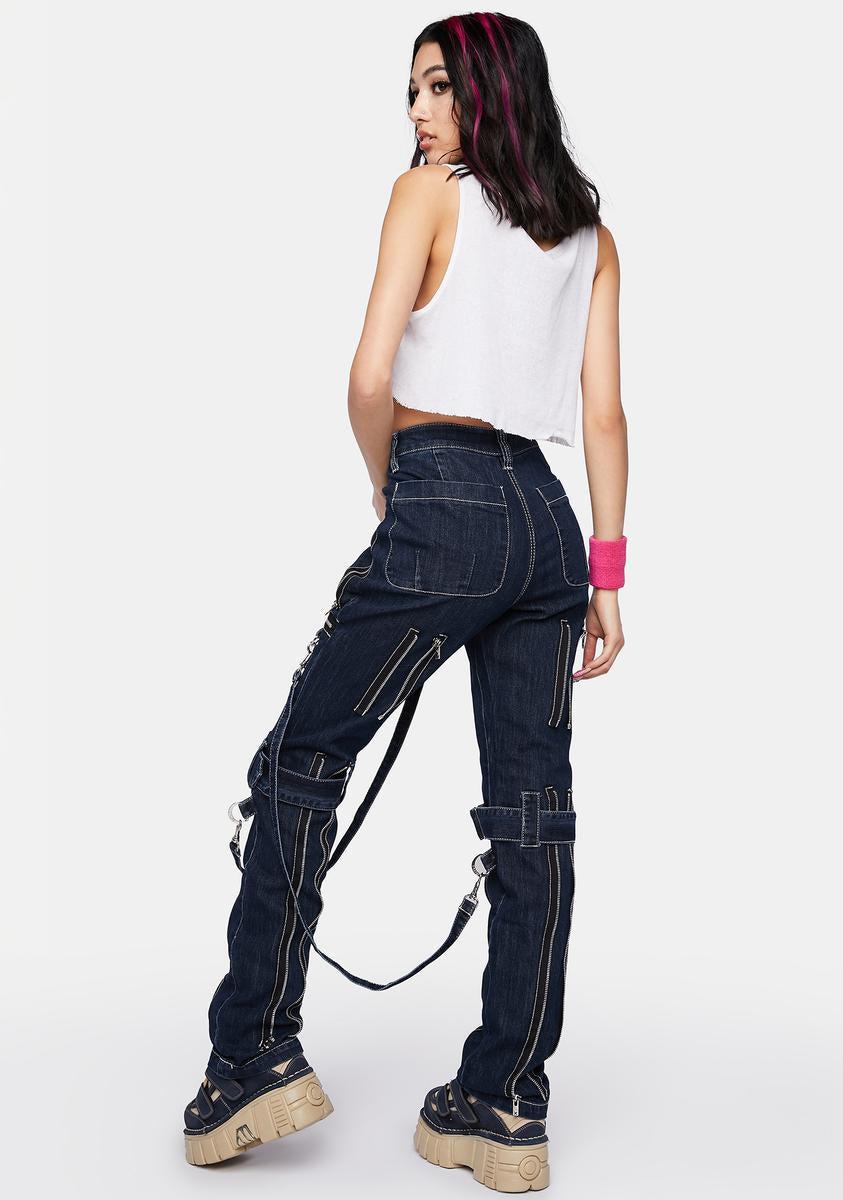 SKINNY BONDAGE DENIM PANTS / INDIGO × TARTAN / スキニー