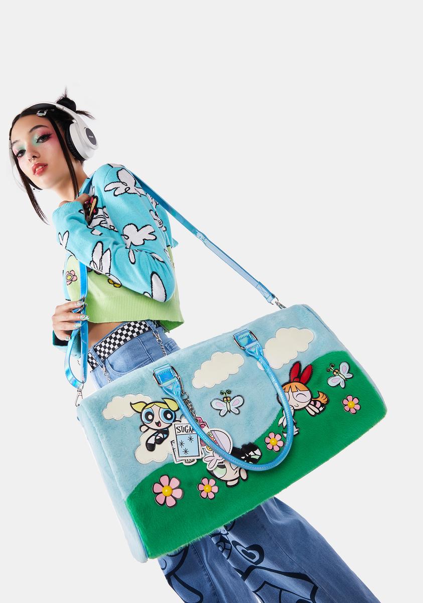 Dolls Kill X Powerpuff Girls Scenic Velour Weekender Bag - Blue/Green