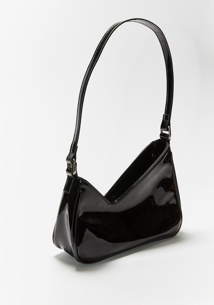 Poster Grl Patent Asymmetrical Baguette Bag - Black | One Size