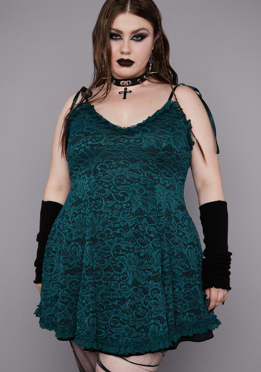 Plus Size Widow Sheer Lace Fit N' Flare Mini Dress - Green – Dolls Kill