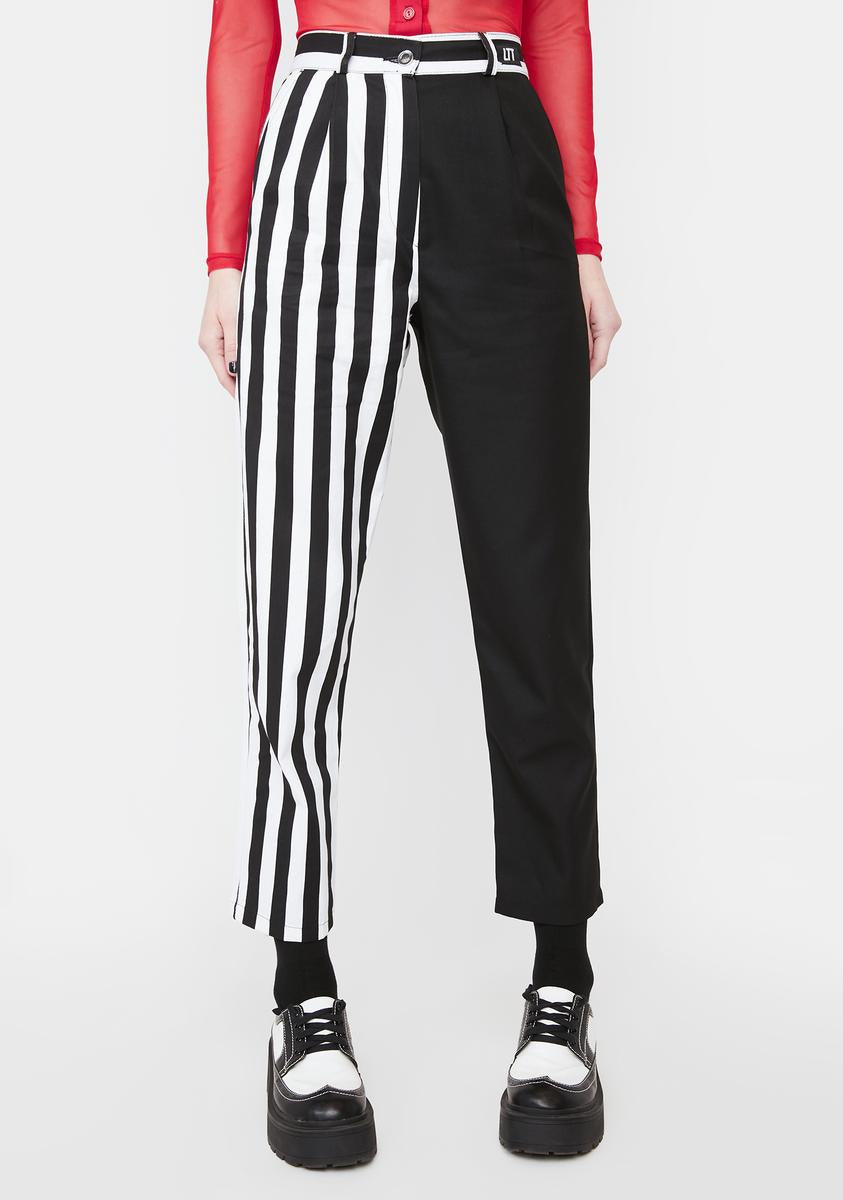 Love Too True Dual Print Half Stripe High Waisted Trousers - Black ...