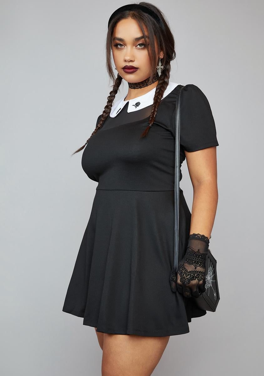 Plus Size Widow Mesh Inset Ponte Flared Dress