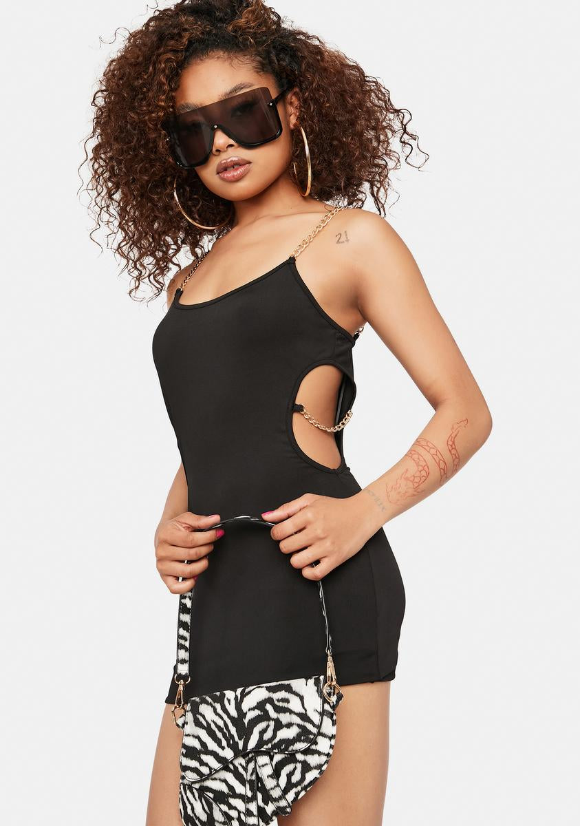 Cutout Mini Dress With Gold Chain Straps