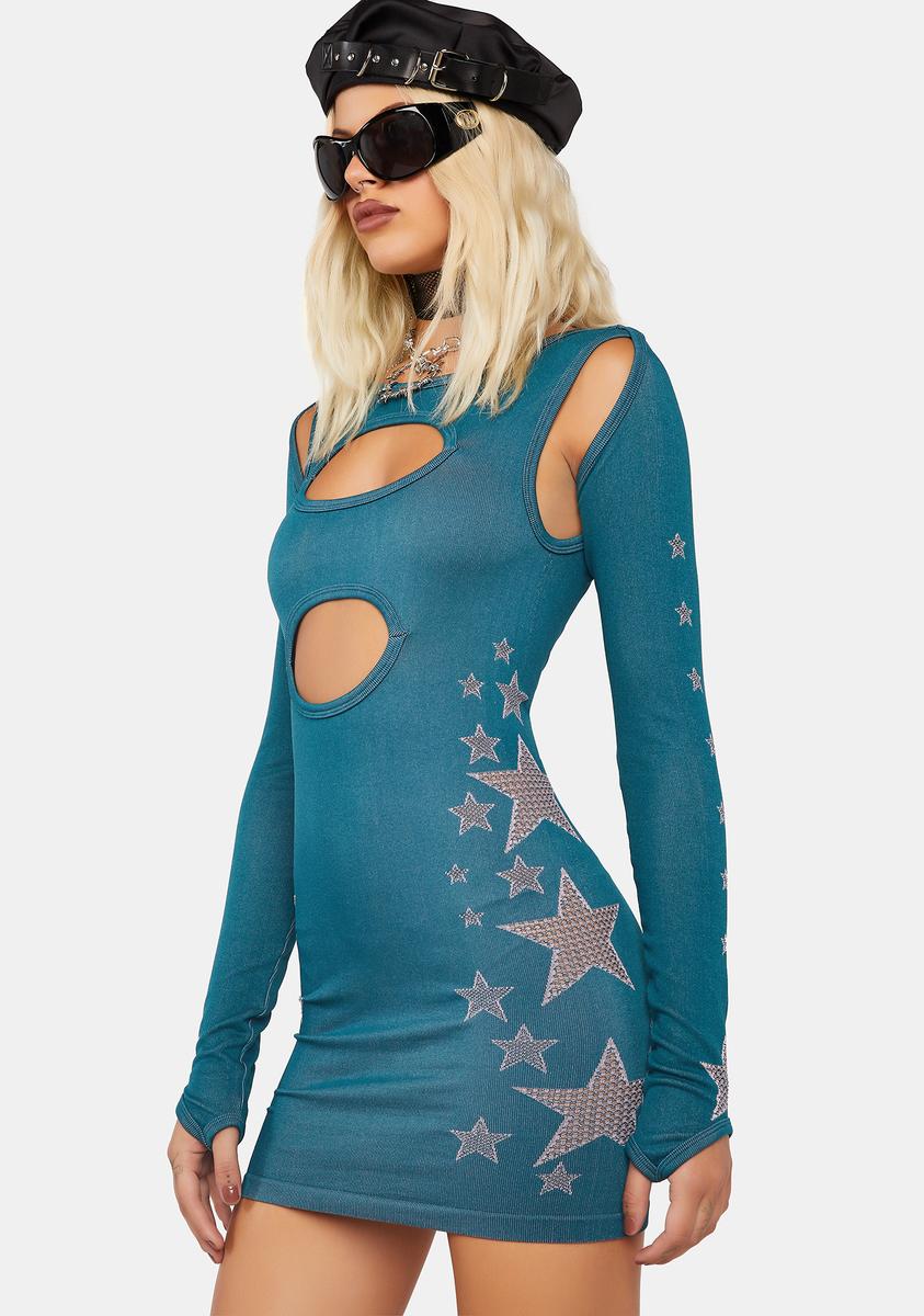 Basic Pleasure Mode Star Cut Out Dress And Shrug Set - Blue