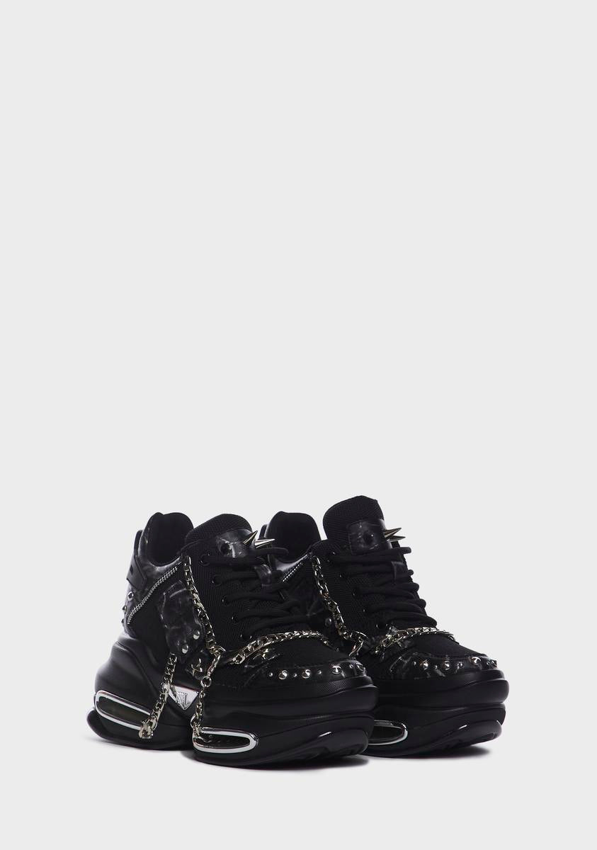 Anthony Wang Chain Studded Wedge Platform Sneakers - Black