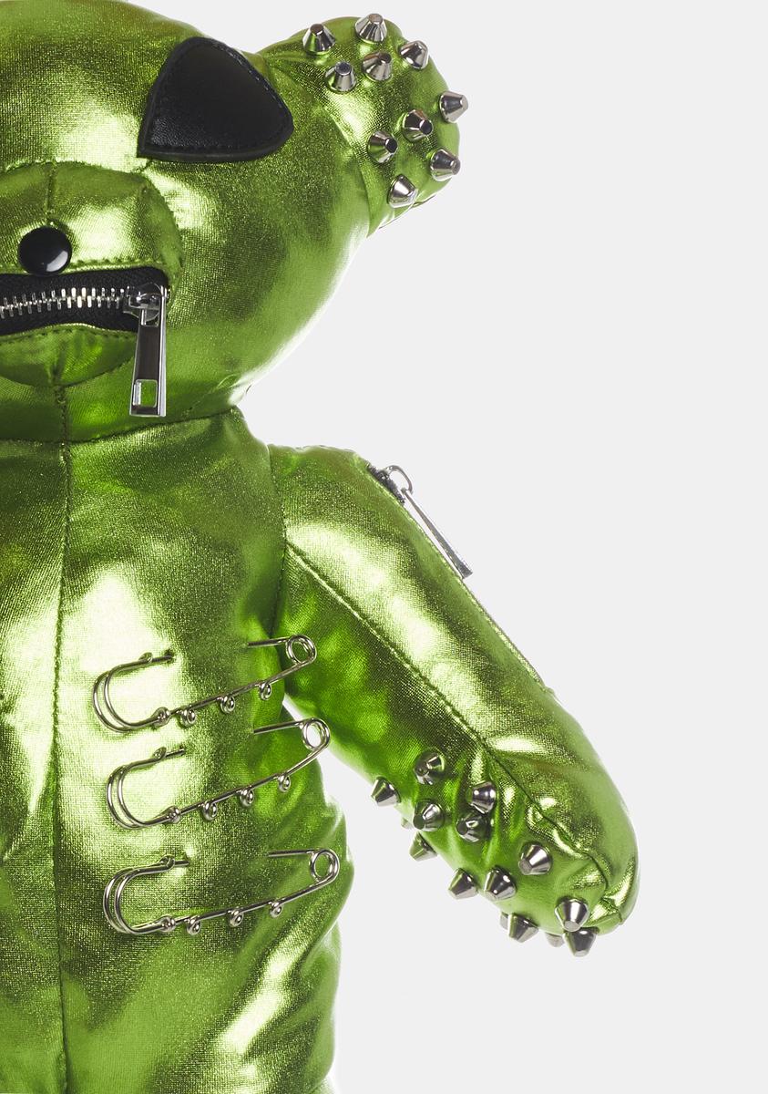 Club Exx Studded Alien Teddy Bear Backpack - Metallic Green