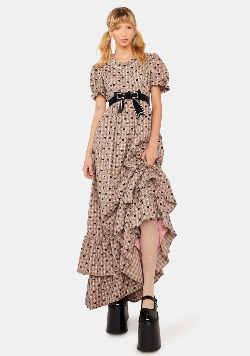 Sister Jane Checkered Maxi Dress with Velvet Bow Waistband - Multi – Dolls Kill