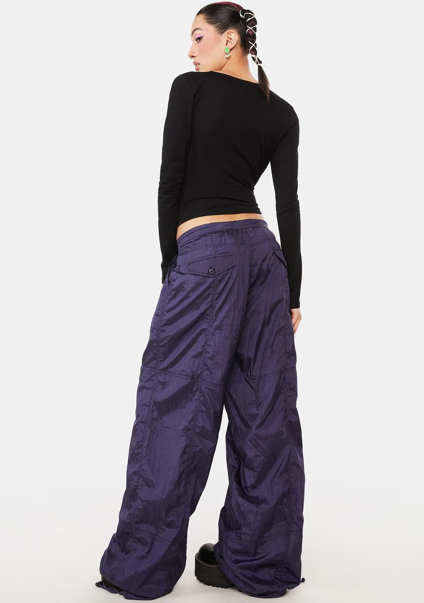 Motel Wide Leg Parachute Pants - Navy – Dolls Kill