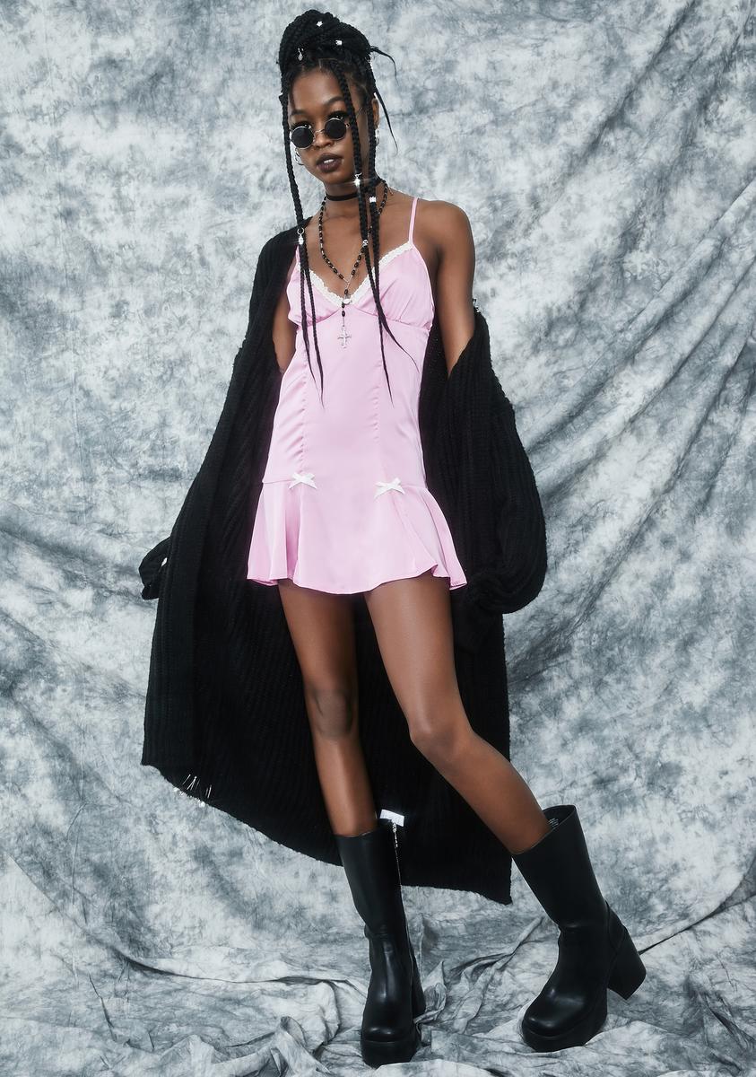 dolls kill pink satin dress Prom Night Prophecy Slip Dress