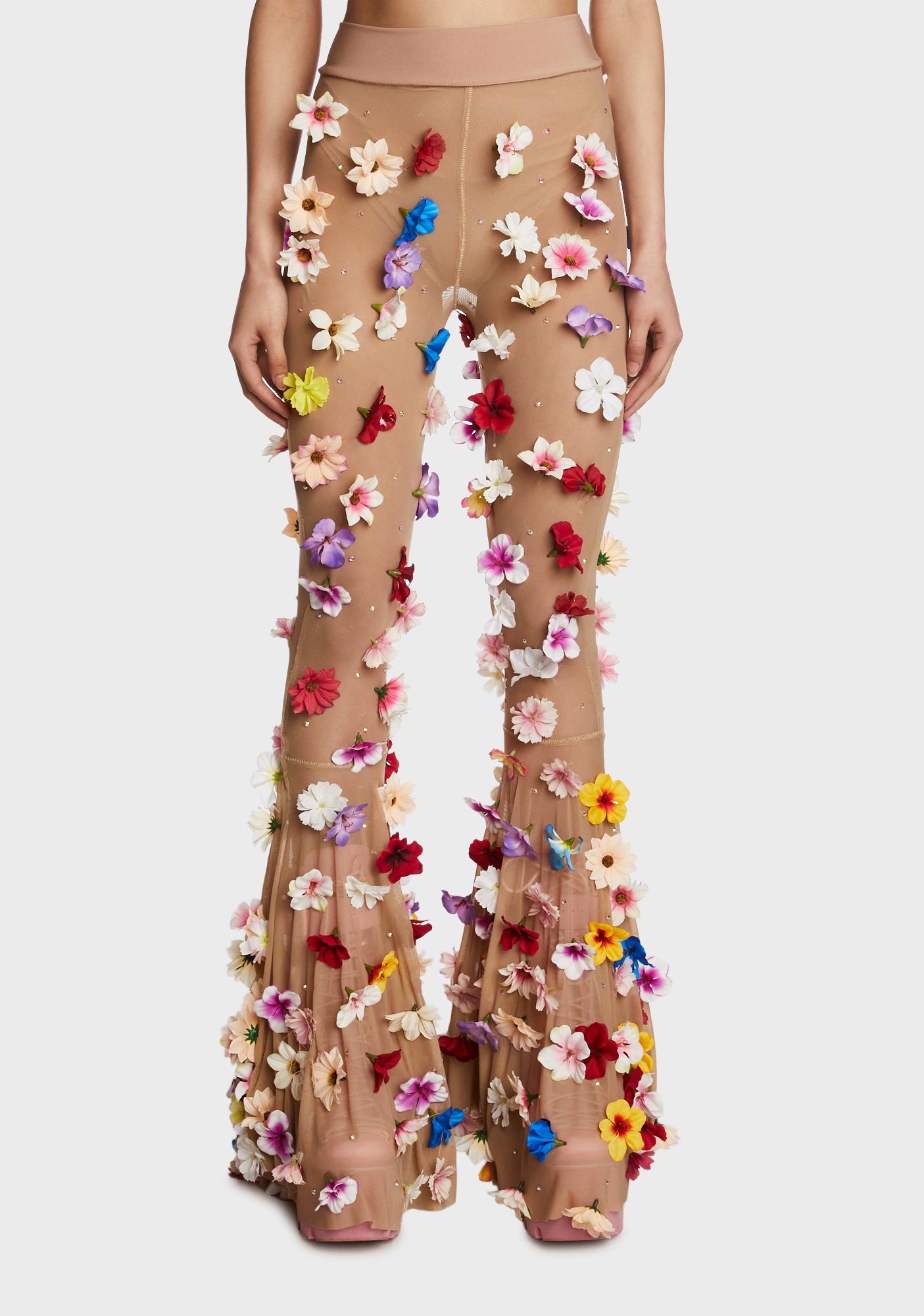 House of Fleek 3D Floral Flared Pants - Multi – Dolls Kill