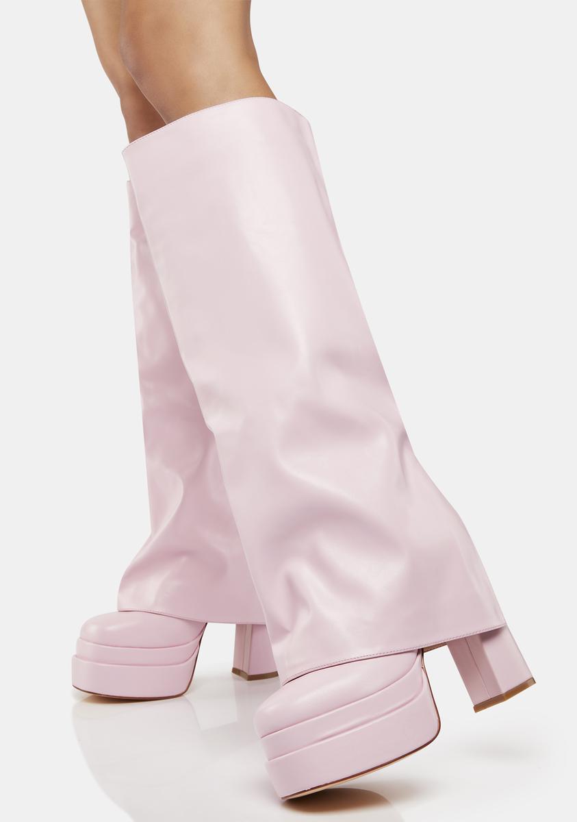 AZALEA WANG Vegan Leather Foldover Platform Boots - Pink – Dolls Kill