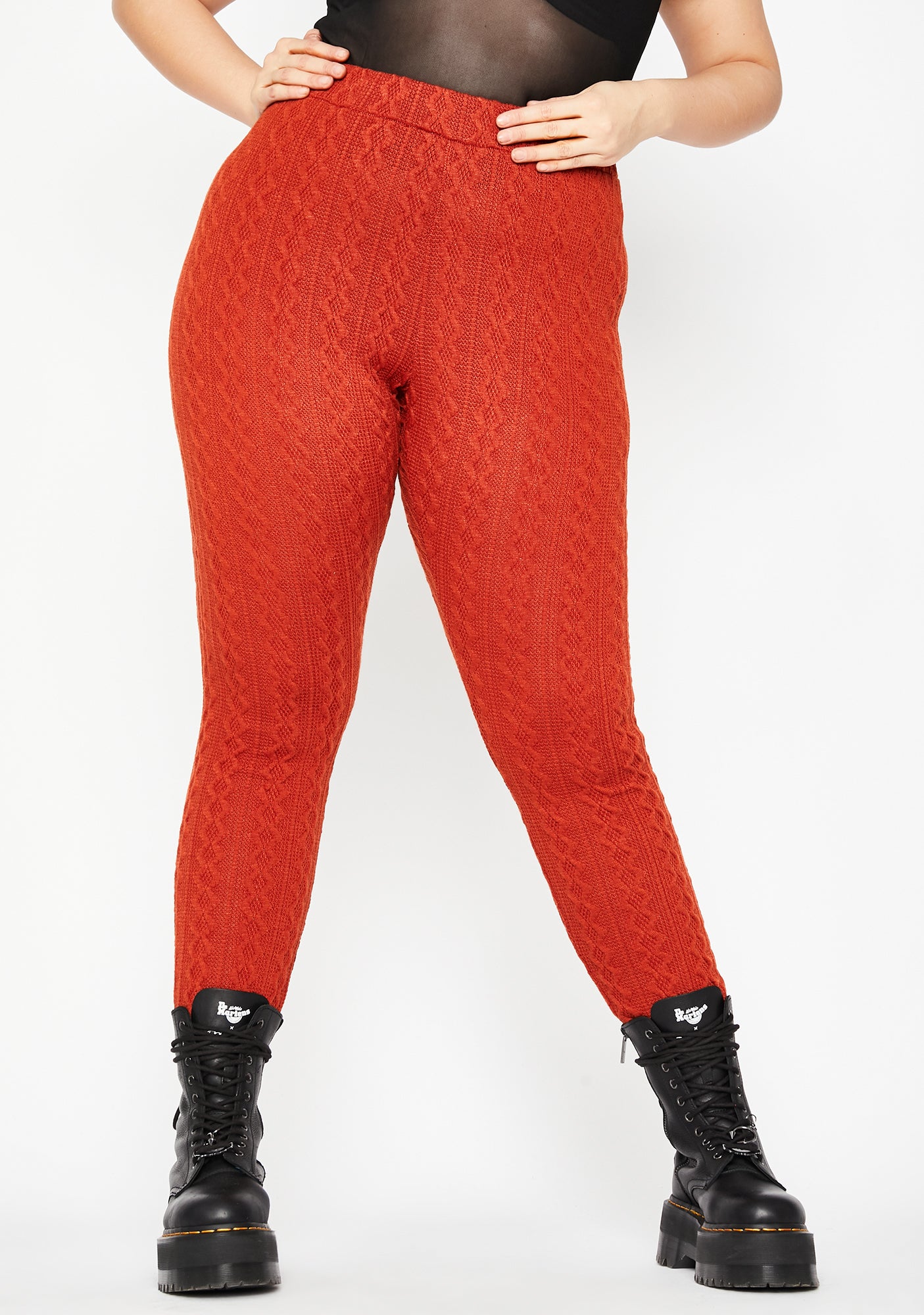 Plus Size Knit Sweater Leggings High Waisted Red – Dolls Kill