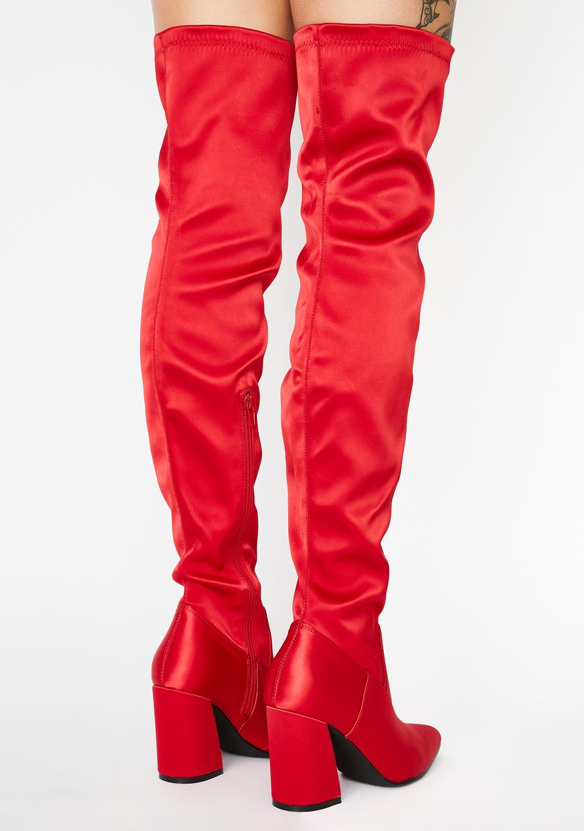 Red satin thigh high boots new arrivals