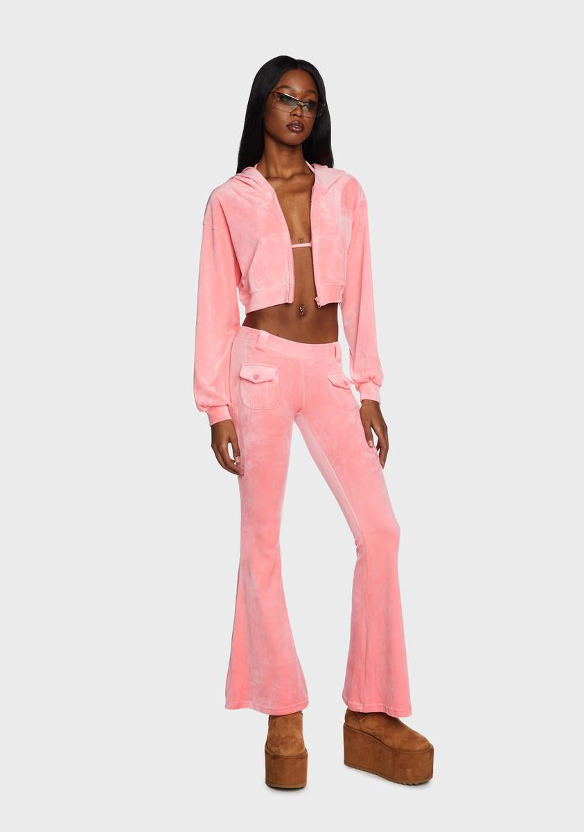 Three Piece Velour Cargo Tracksuit Set Pink Dolls Kill