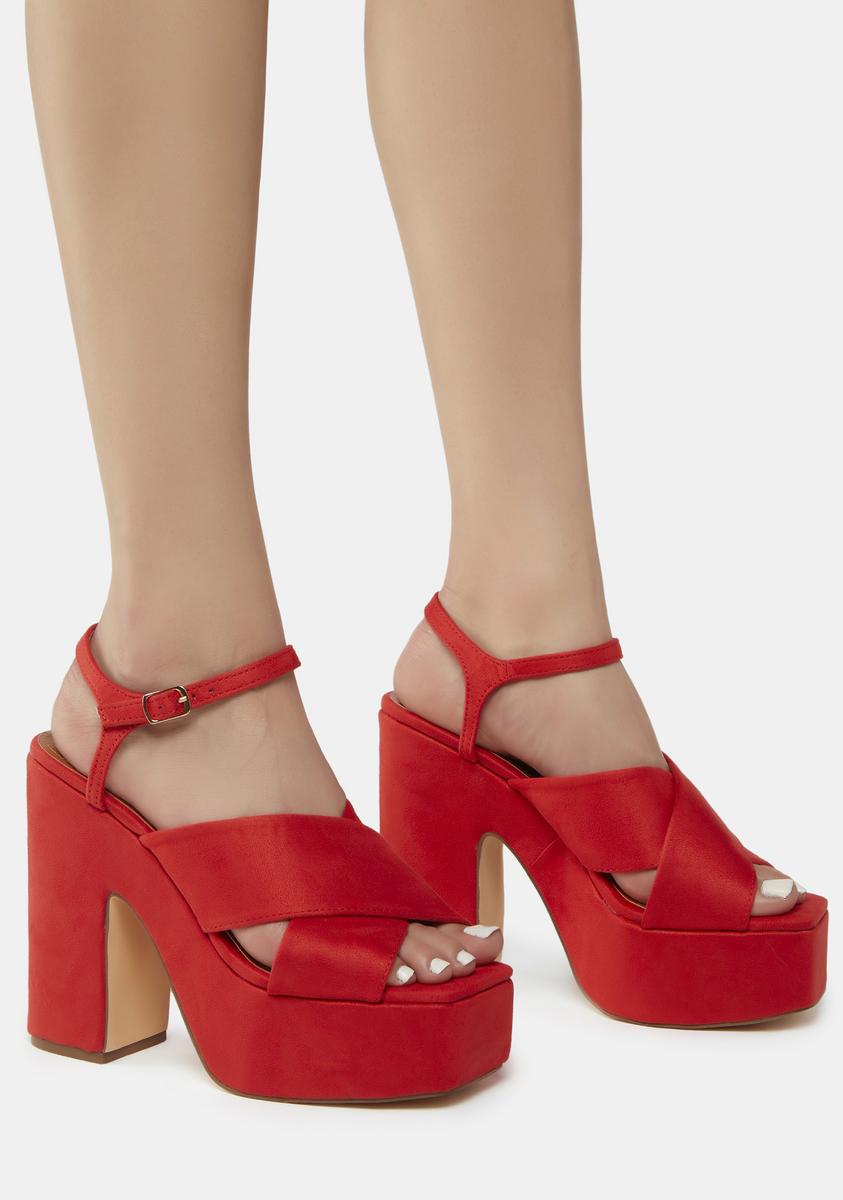 Red Sunniva Faux Suede Platform Heels Lemon Drop by Privileged,New Products : American Fashion Style Bags On Sale Red Sunniva Faux Suede Platform Heels Lemon Drop by Privileged,New Products : American Fashion Style Bags On Sale