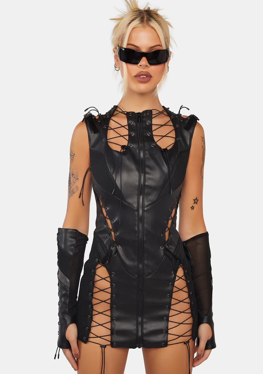 Namilia Moto Lace Up Mini Dress Black Dolls Kill