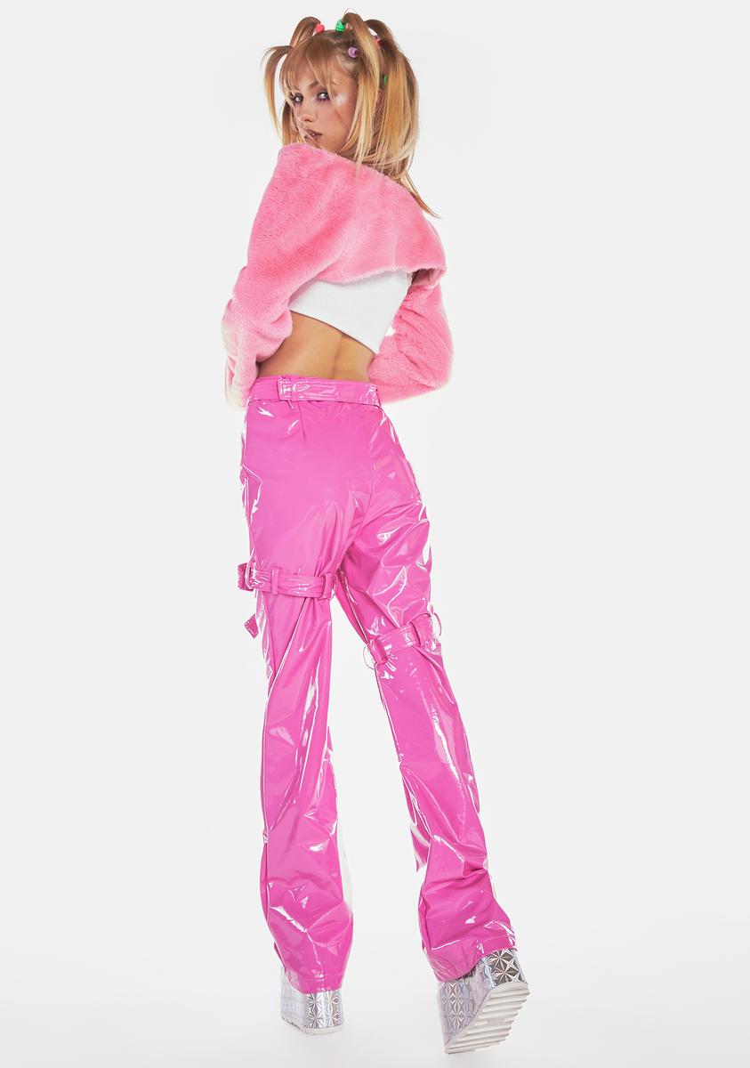 Buckle Detail Relaxed Fit Patent Vinyl Pants Pink – Dolls Kill