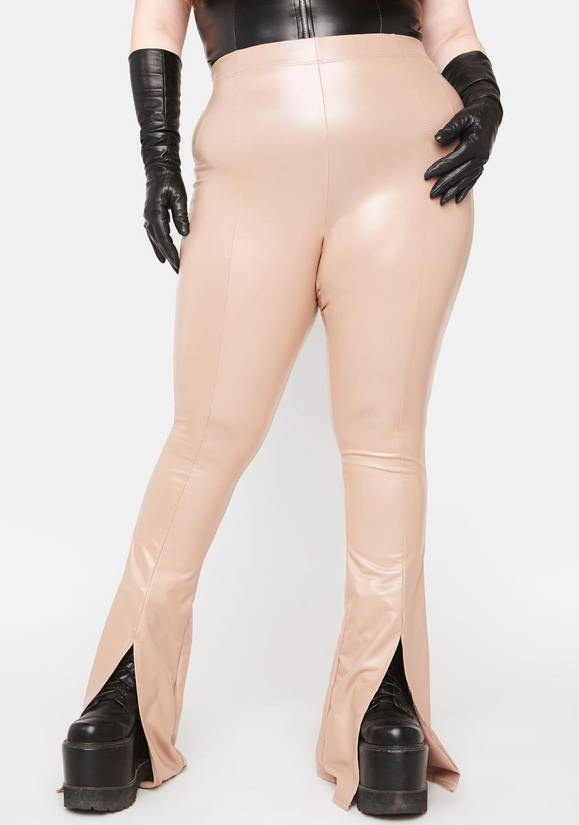 Size Vegan Leather Front Slit Pants - Taupe – Dolls Kill