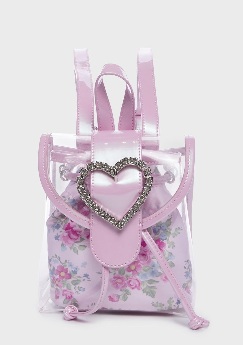 clear mini backpack purse from the store pink Sugar Thrillz Clear Vinyl Rhinestone Heart Backpack