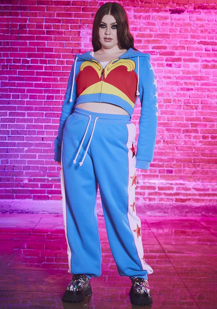 Plus Size Dolls Kill x DC Comics Wonder Woman Embroidered Cropped Hoodie Multi
