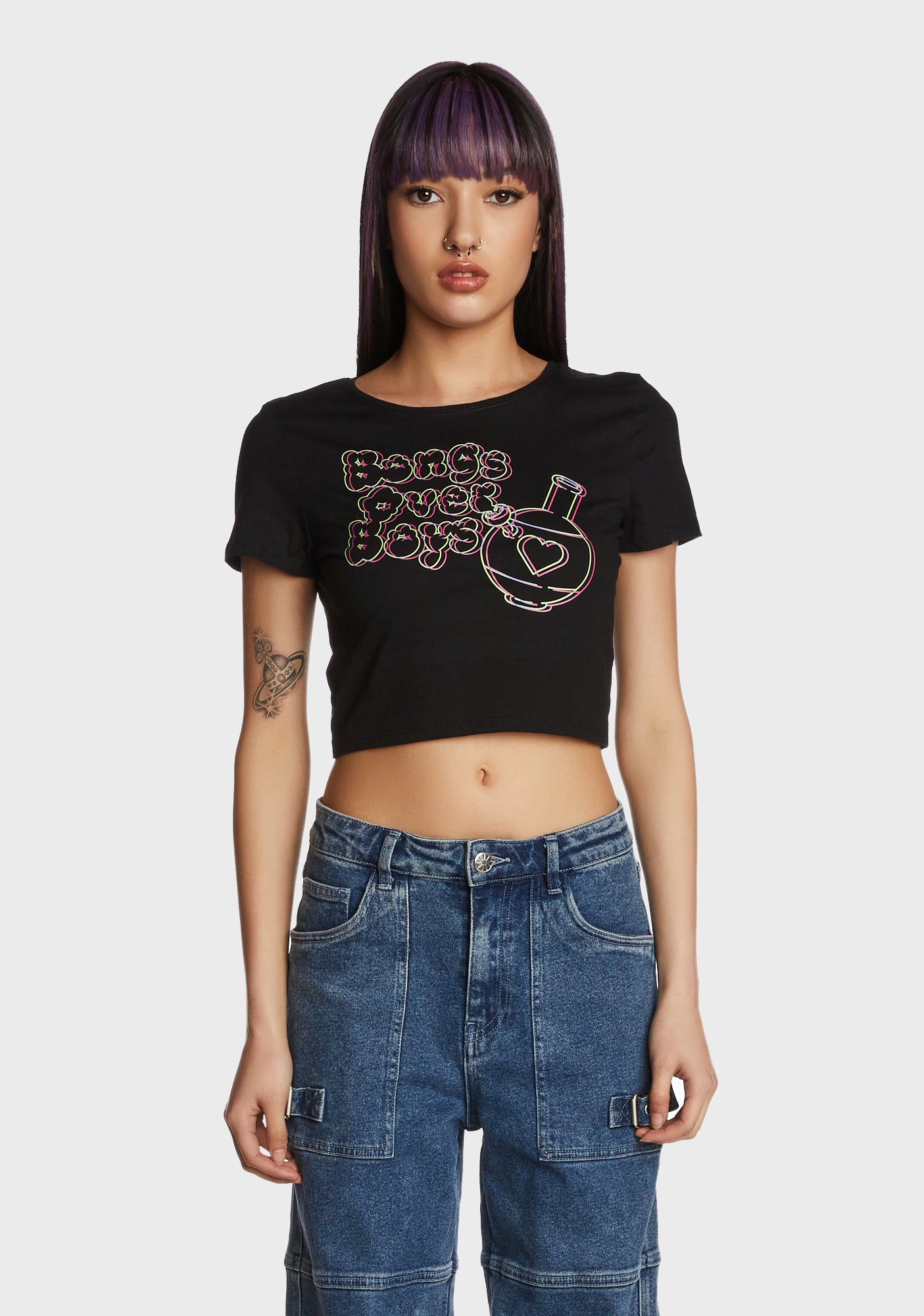 Femfetti Bongs Over Boys Graphic Crop Tee Black Dolls Kill