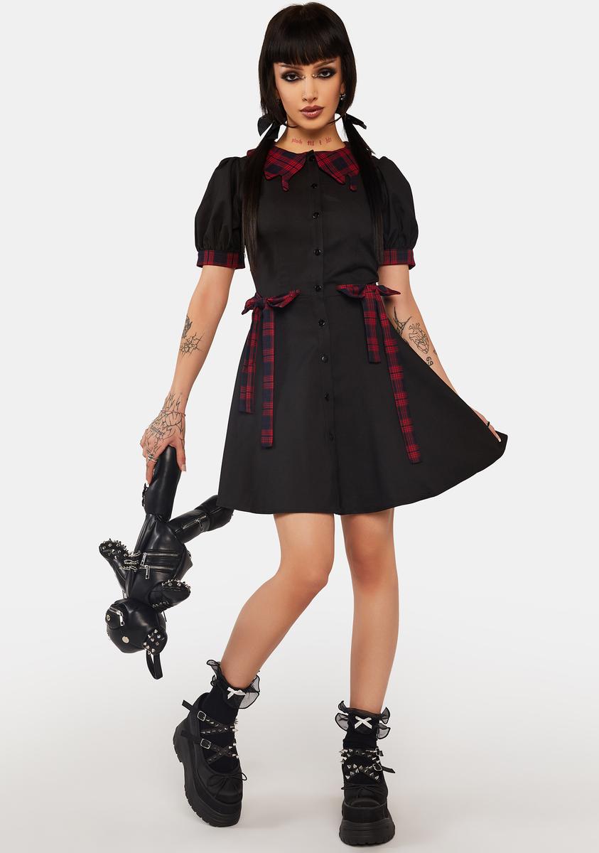 Dark In Love Plaid Collar Button Up Shirt Dress