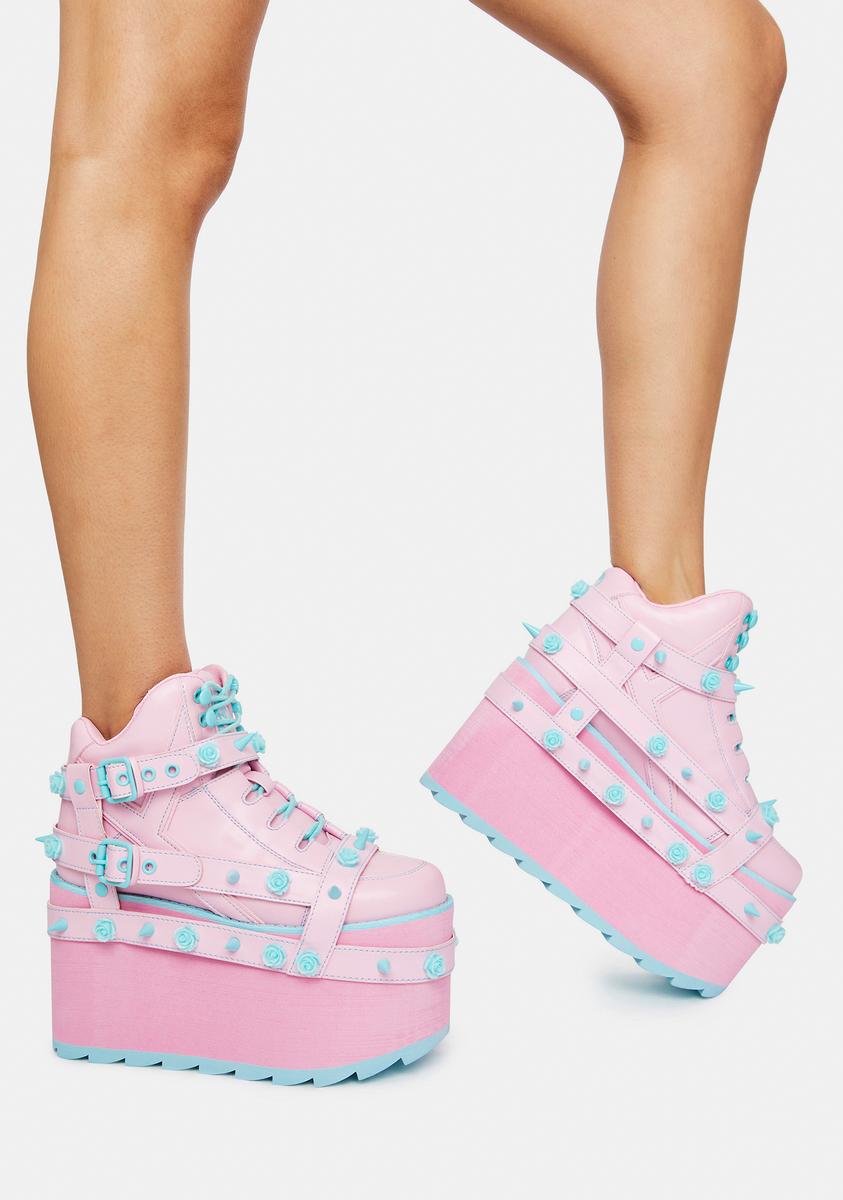 Baby Pink Qozmo Bondage Rose Platform Sneakers Y.R.U.,All Products : American Fashion Style Bags On Sale
