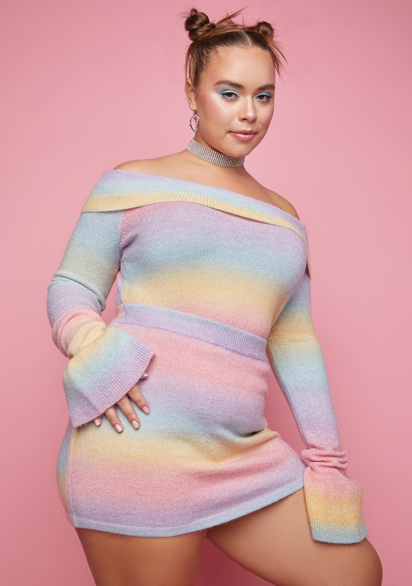 Plus Size Sugar Thrillz Space Dye Off Shoulder Top And Skirt Set