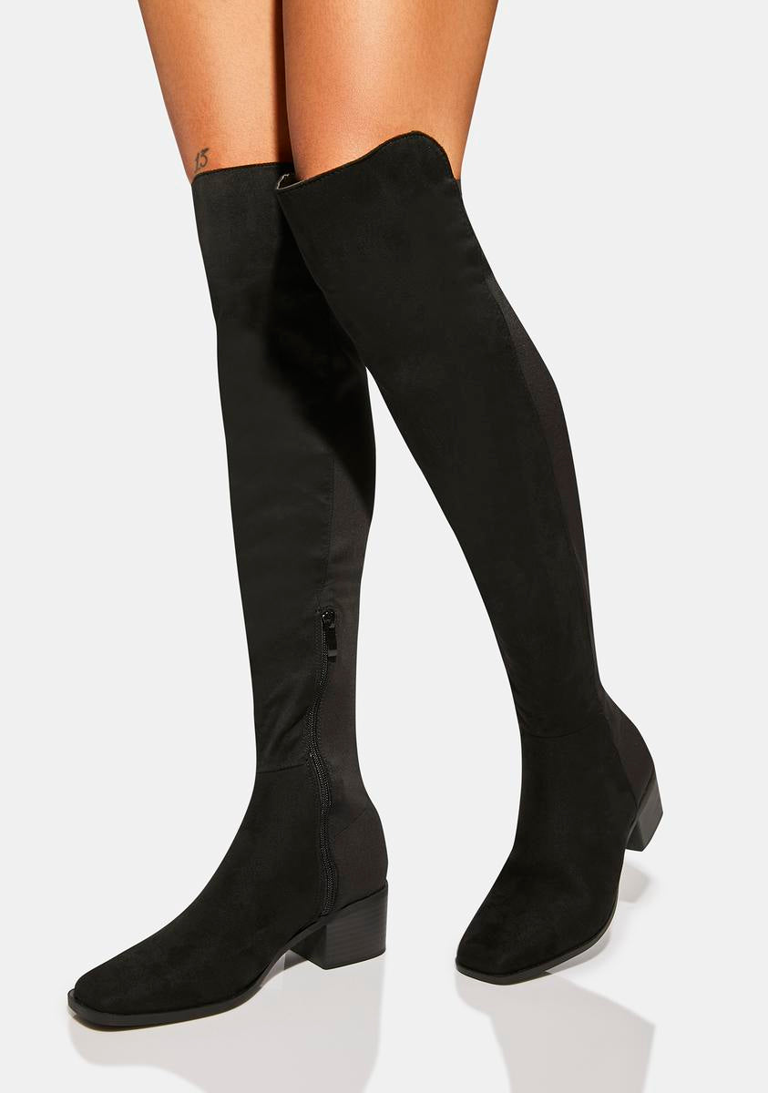 Faux Leather Heeled Square Toe Knee High Boots – Dolls Kill