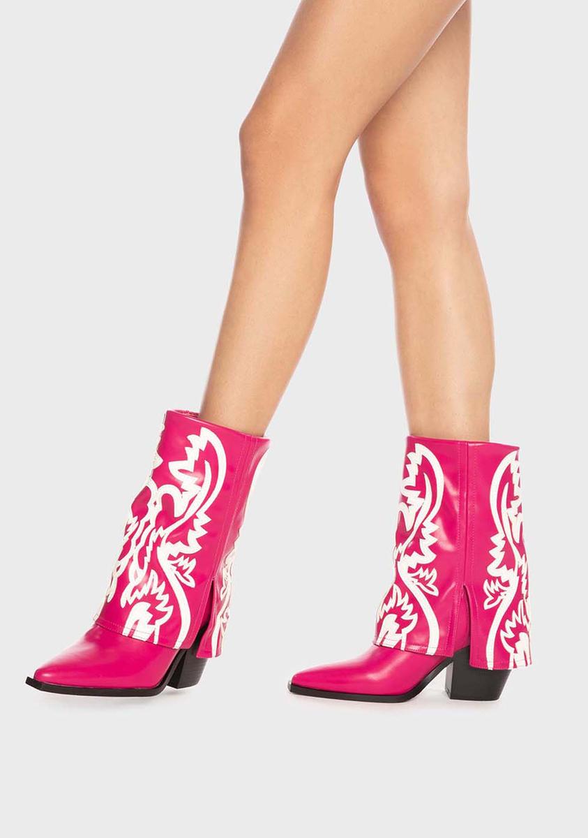 AZALEA WANG Mid-Calf Foldover Cowboy Boots - Pink – Dolls Kill