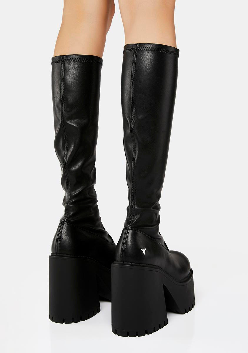 Windsor Smith KneeHigh Leather Sock Boots Black Dolls Kill