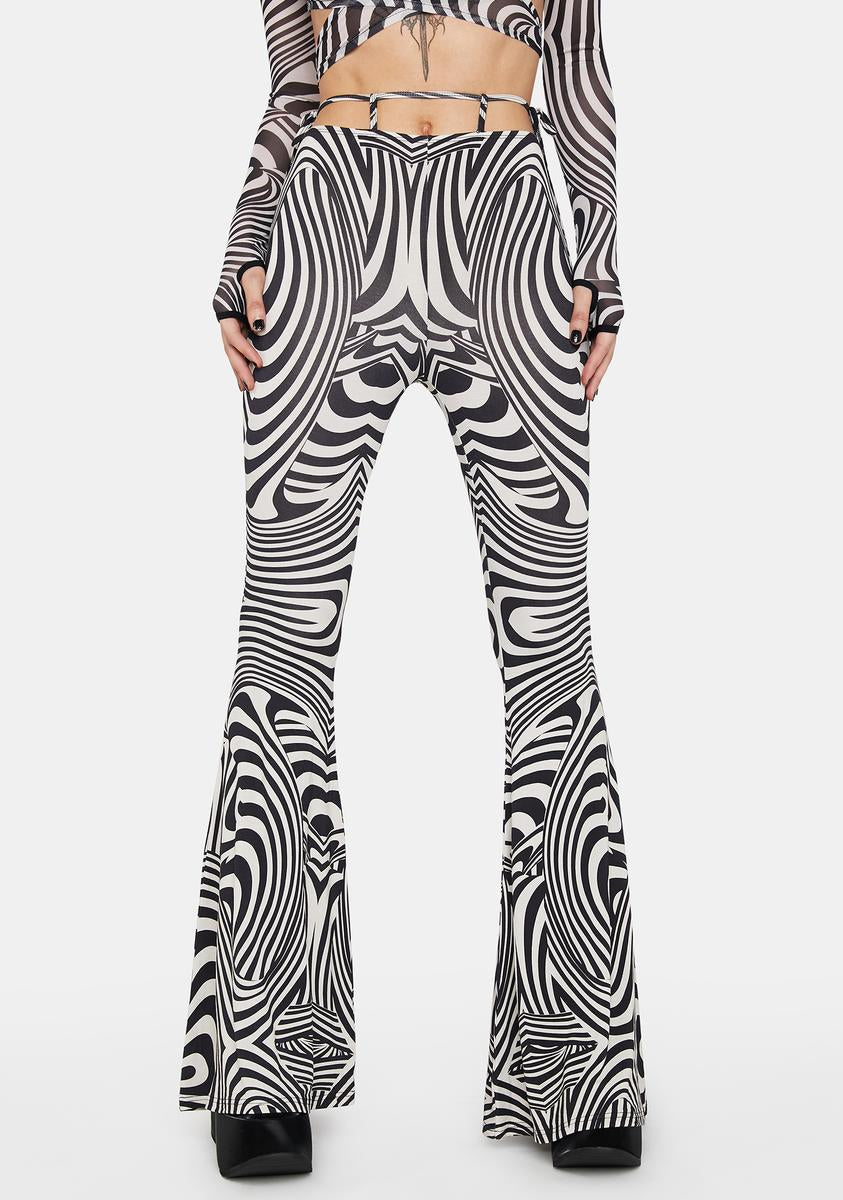Club Exx Swirl Print Strappy Flare Pants - Black/White