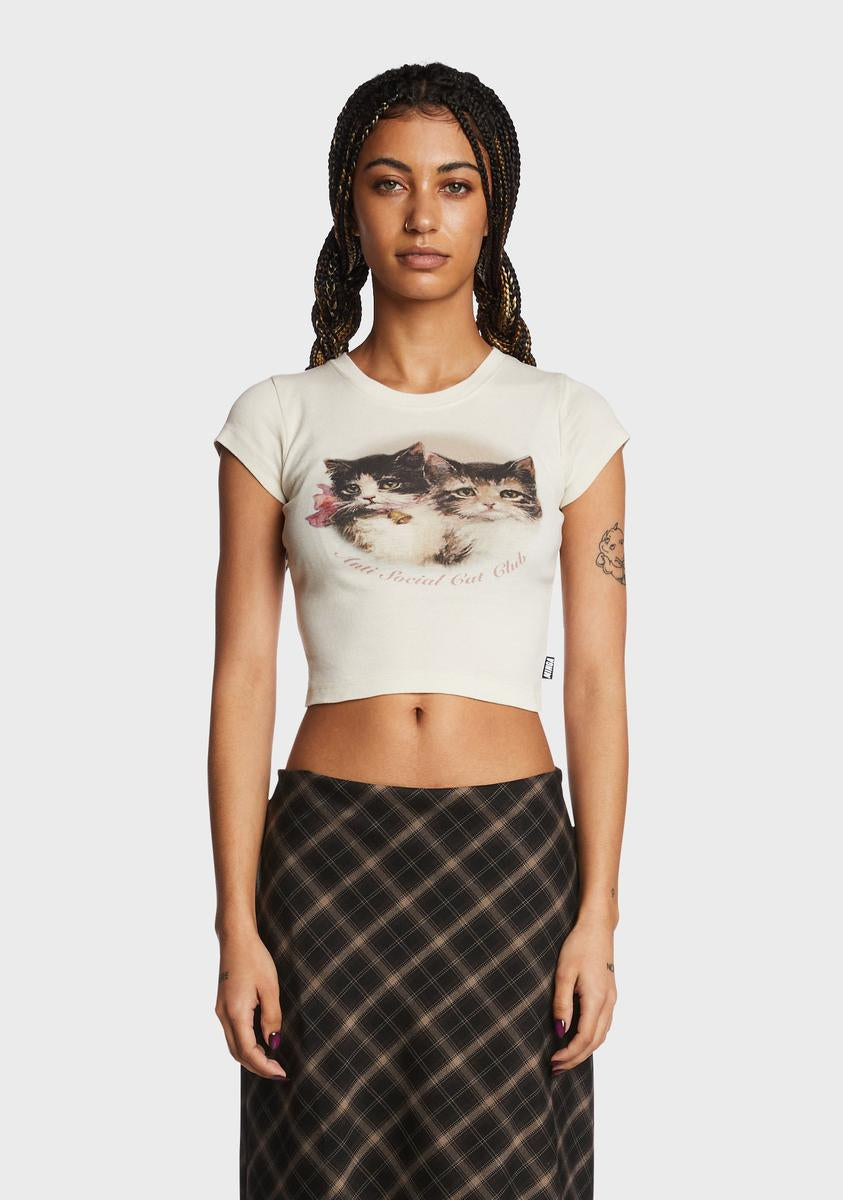 Anti Social Cat Club Baby Tee Minga,All Products : American Fashion Style Bags On Sale