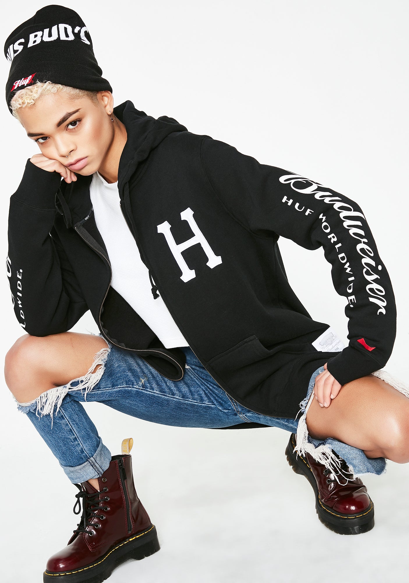x Budweiser Classic H Zip Up Hoodie Dolls Kill