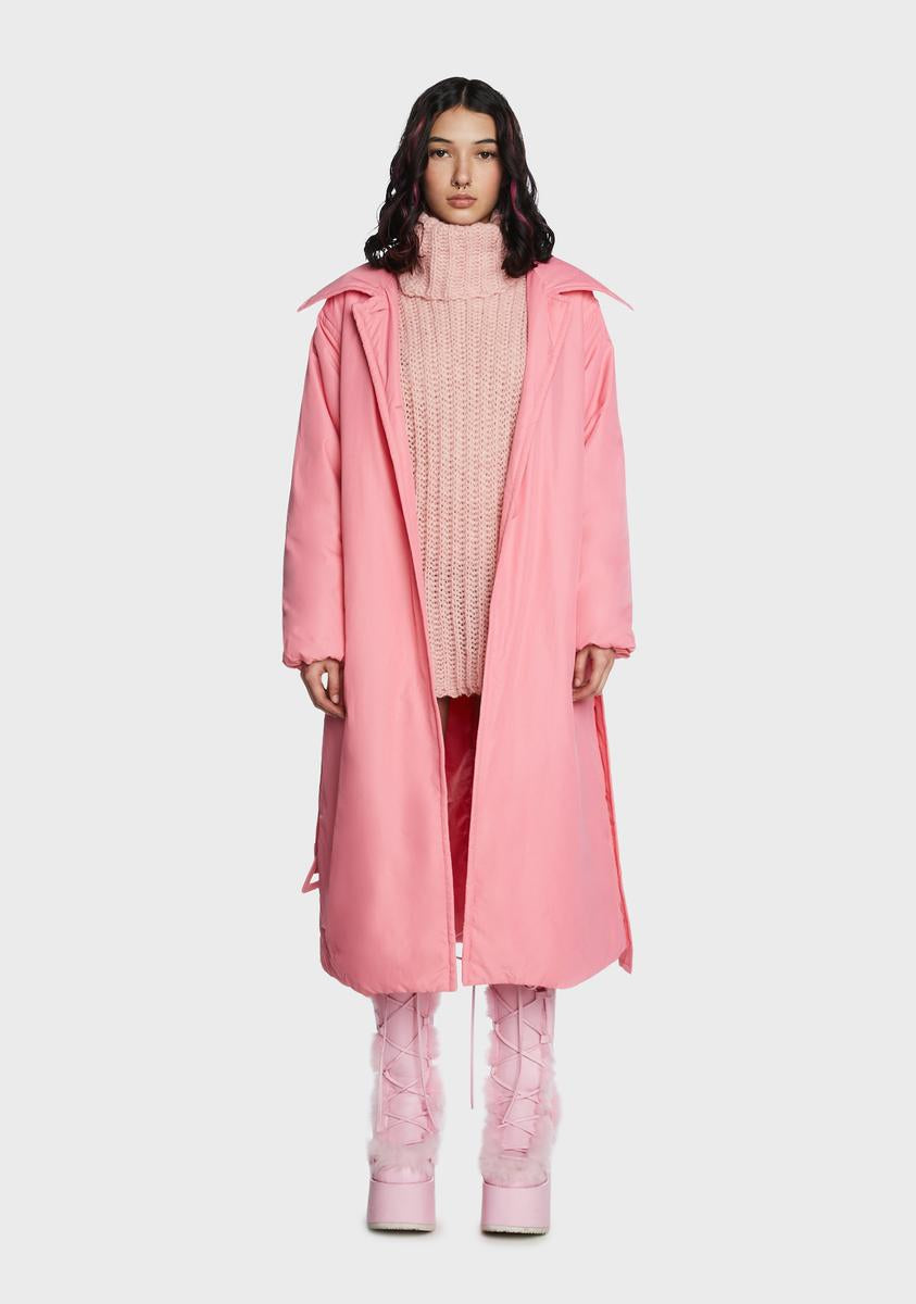 Puffy Trench Coat With Waist Belt - Pink – Dolls Kill
