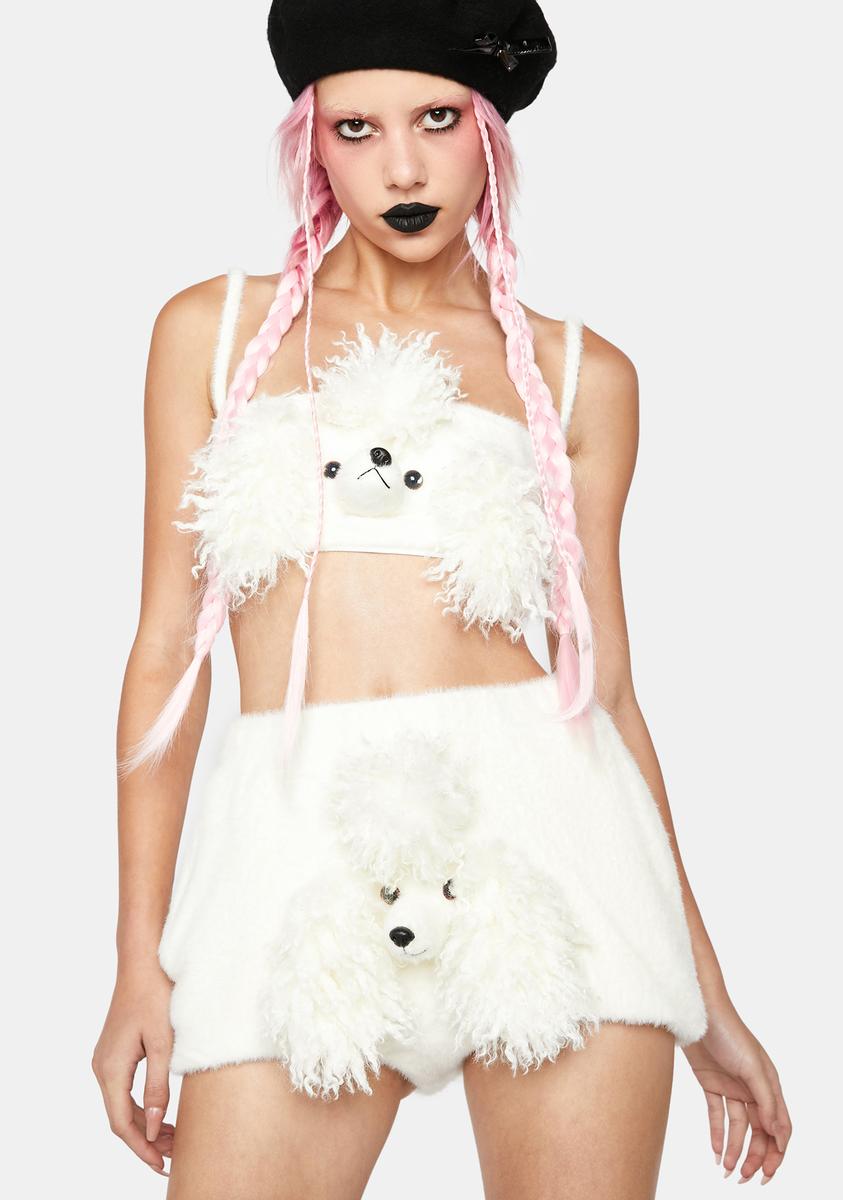 No Dress Poodle Face High Waist Shorts - White – Dolls Kill