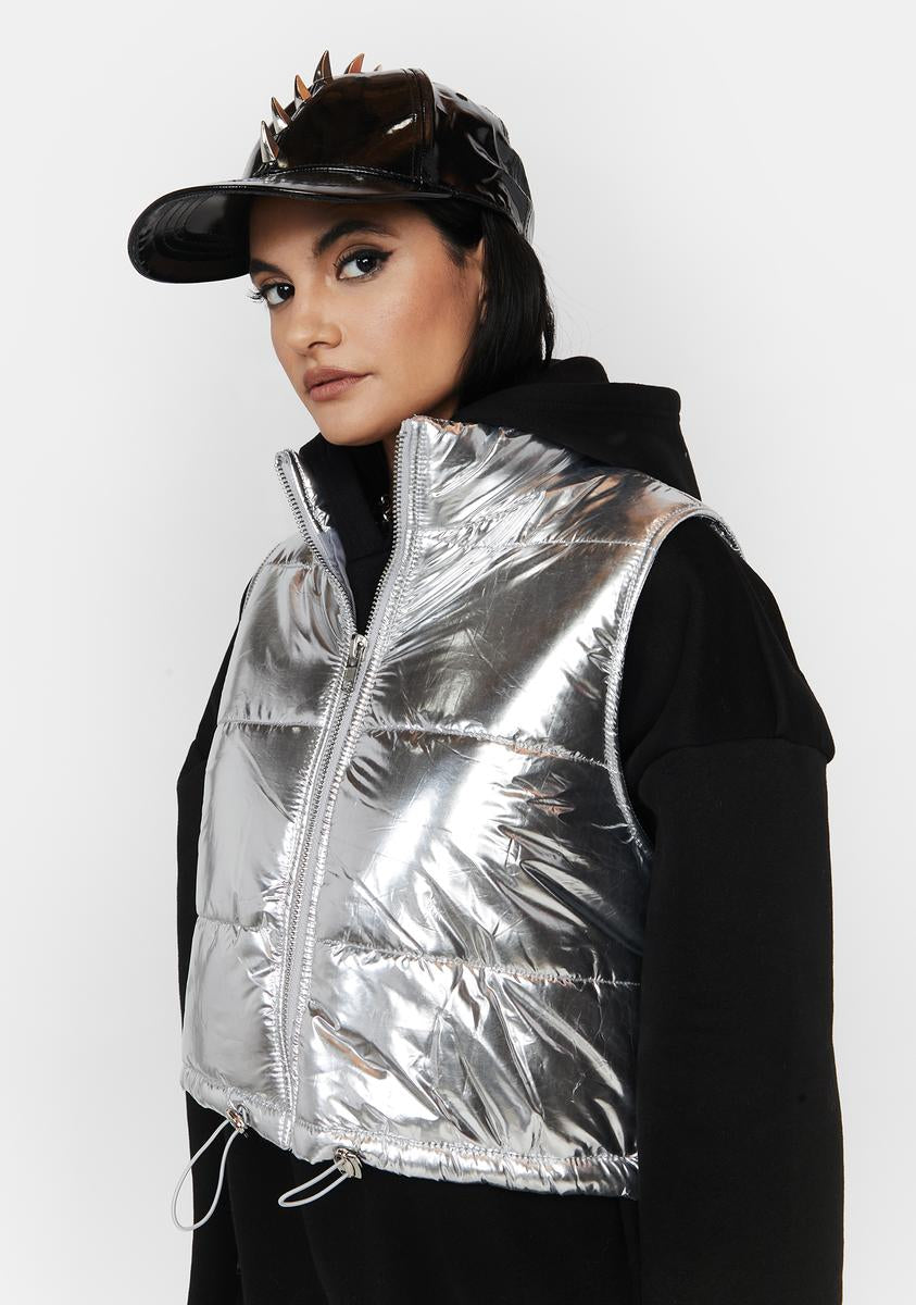 国内で当店のみ PINKSPINK - reversible puffer vest - silver Kelly Puffer Vest | GUESS Factory
