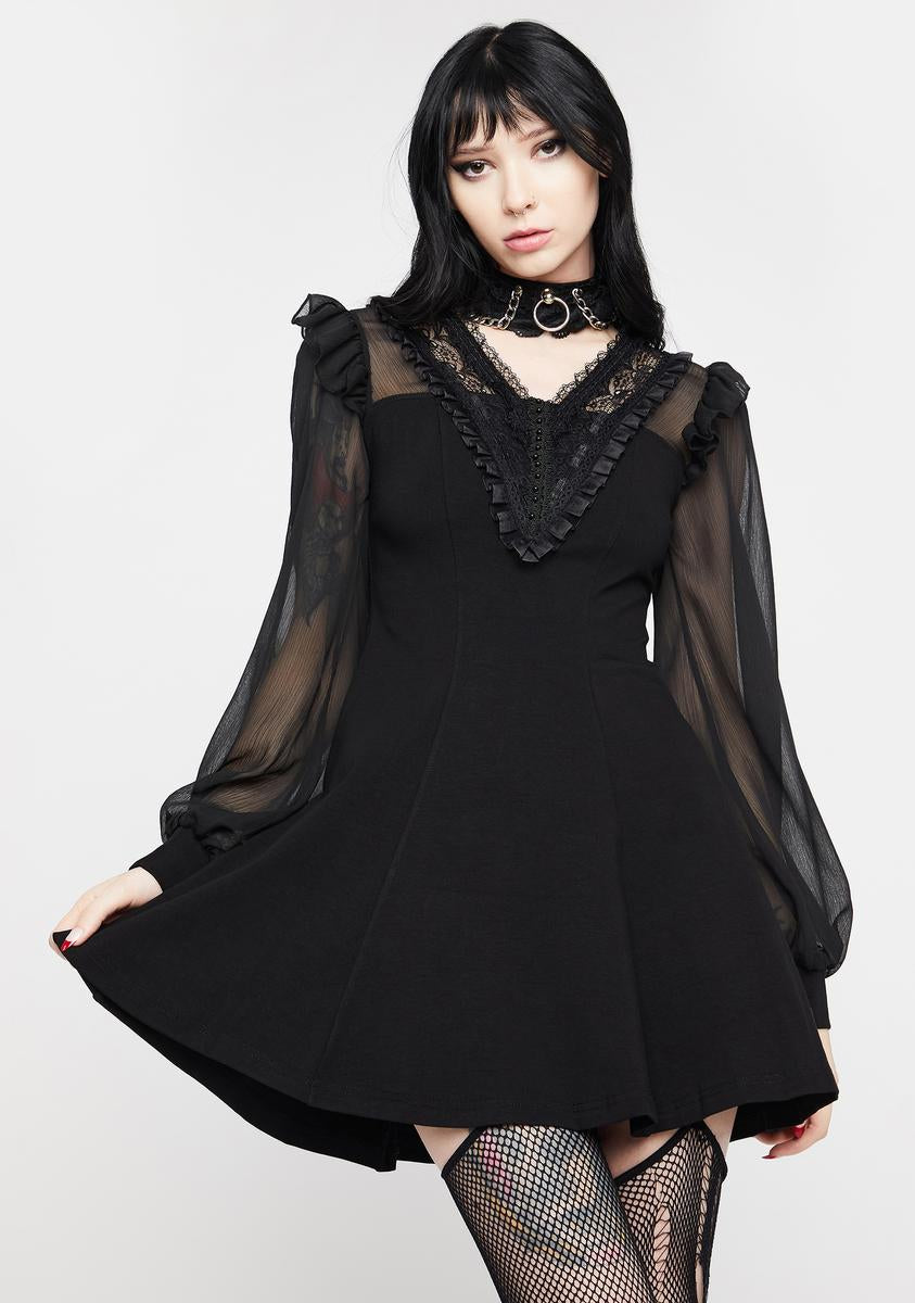 Dark In Love Gothic Mesh Sleeve Dress – Dolls Kill